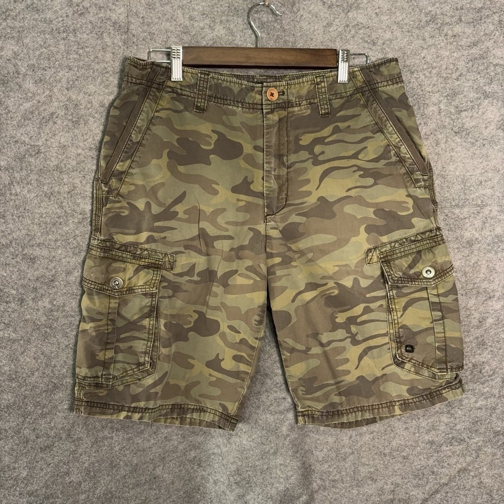 Quiksilver Camo Cargo Shorts Mens 32 Green Heavyweight Canvas Outdoor Army